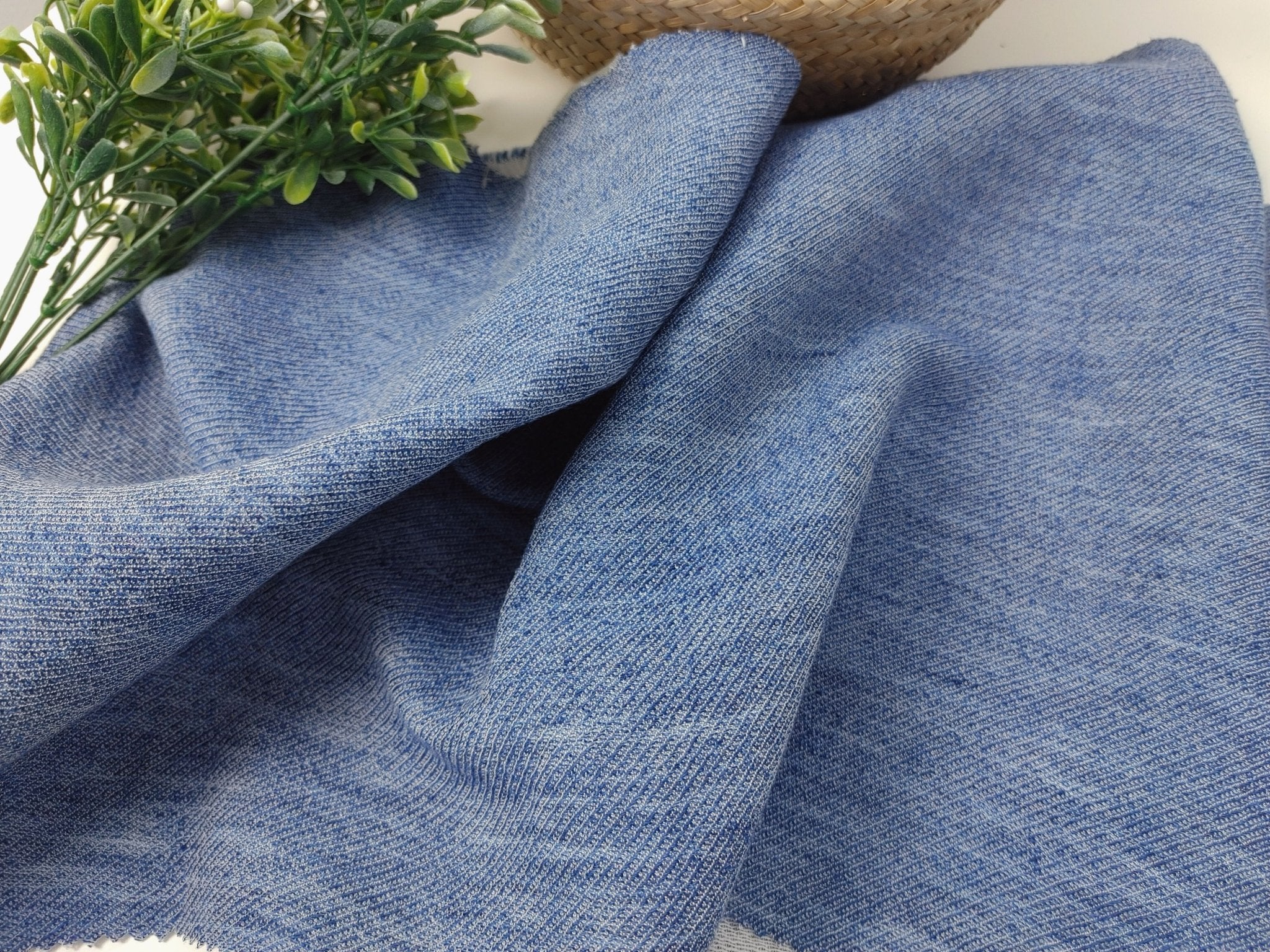 Blue Linen Rayon Cotton Blend Semi-Double-Face Fabric 7146 - The Linen Lab - Blue