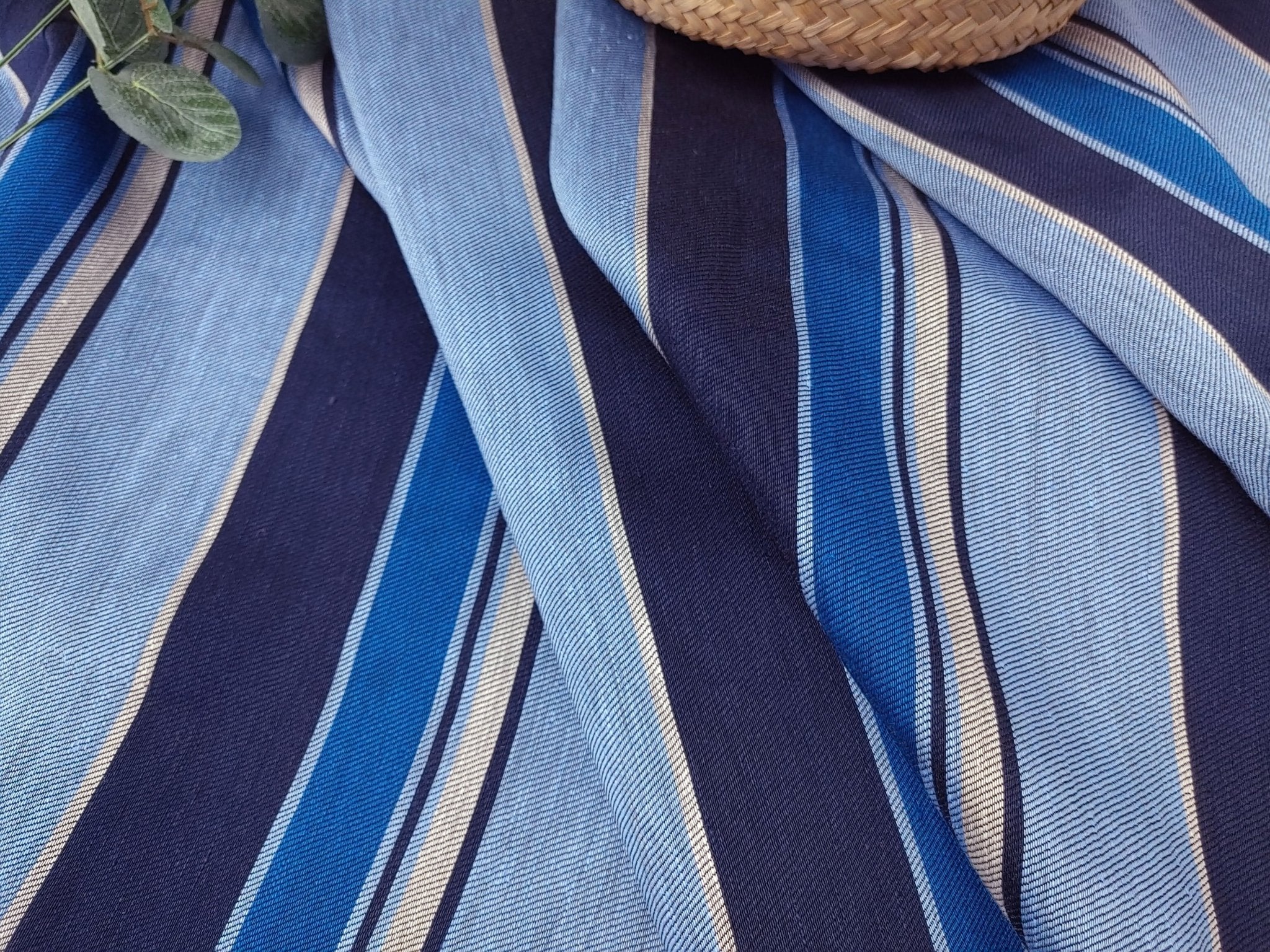 Blue Linen Rayon Twill Multi Stripe Fabric 4723 - The Linen Lab - Blue