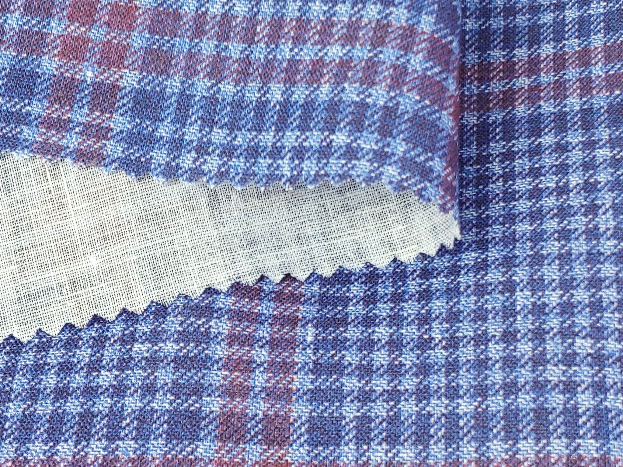 Blue Plaid Elegance: 100% Linen Printed Fabric 4394 - The Linen Lab - Blue