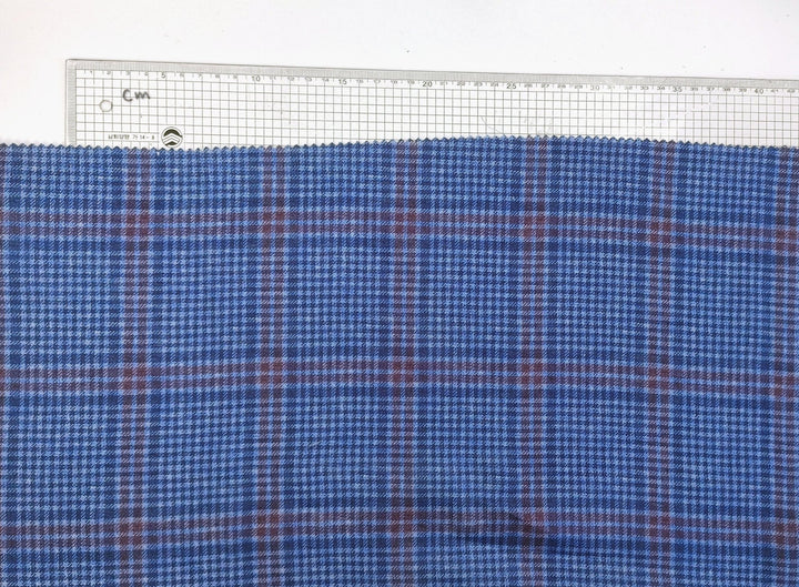 Blue Plaid Elegance: 100% Linen Printed Fabric 4394 - The Linen Lab - Blue