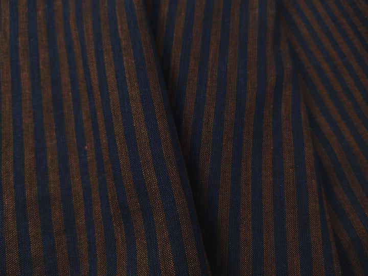 Brown Navy Stripe Linen Cotton Fabric 6635 - The Linen Lab - Brown
