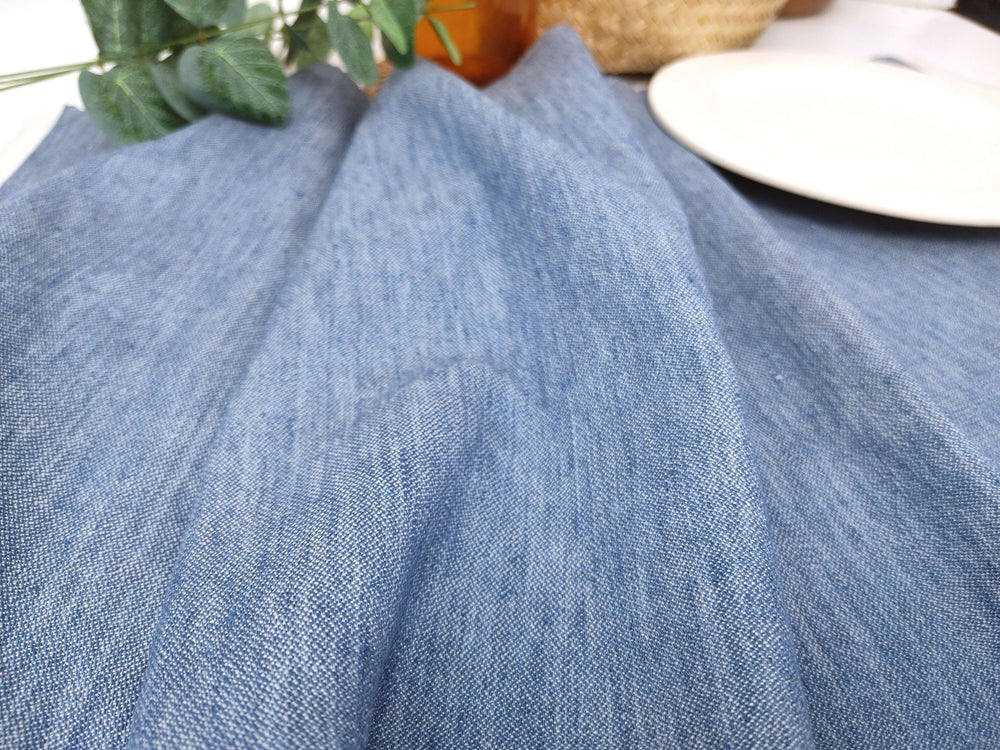 Cool Blue Linen Stretch Fabric 7204 - The Linen Lab - Blue