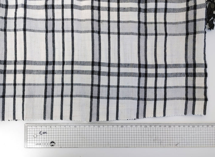 Crisp Handfeel Linen Rayon Plaid Fabric - Ivory & Black 6395 - The Linen Lab - Ivory & Black