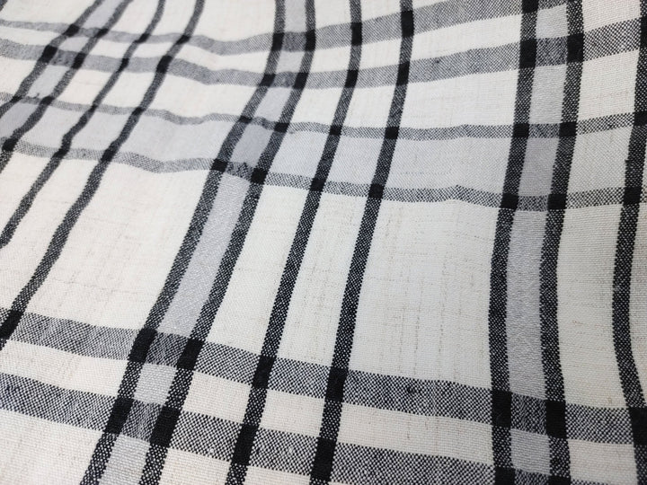 Crisp Handfeel Linen Rayon Plaid Fabric - Ivory & Black 6395 - The Linen Lab - Ivory & Black