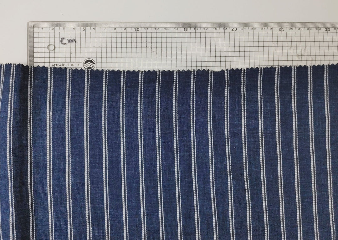 Dobby Stripe Elegance in 100% Linen Fabric 6523 - The Linen Lab - Navy