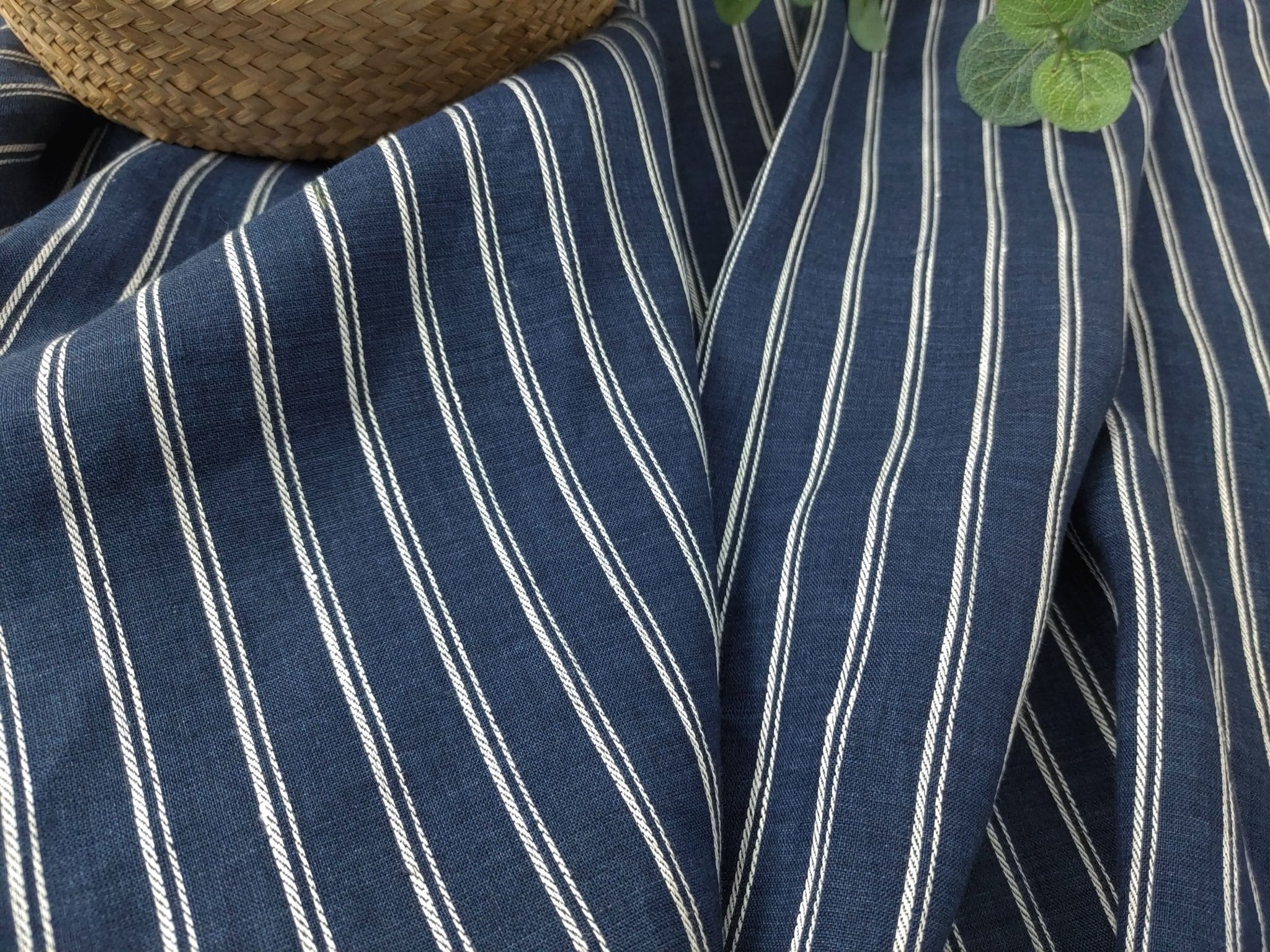 Dobby Stripe Elegance in 100% Linen Fabric 6523 - The Linen Lab - Navy