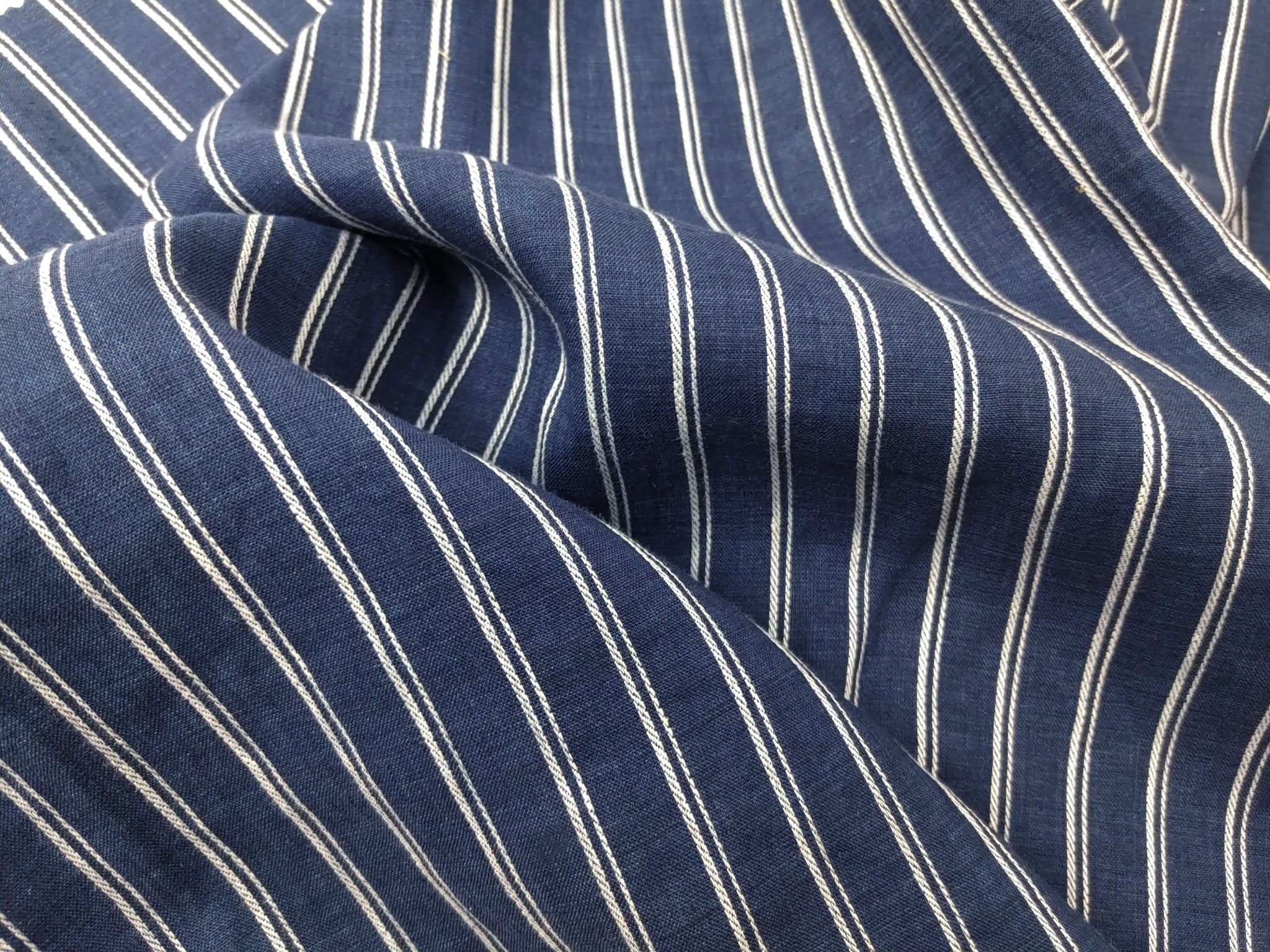 Dobby Stripe Elegance in 100% Linen Fabric 6523 - The Linen Lab - Navy