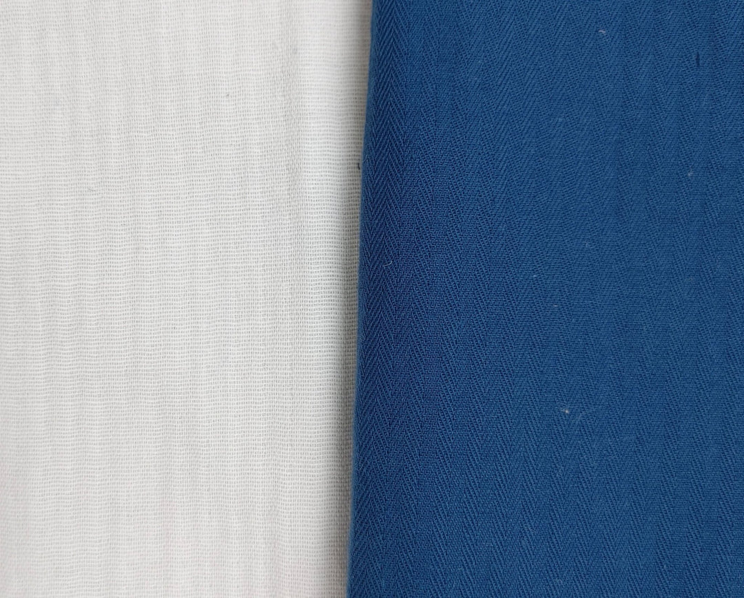 Double-Faced Herringbone Twill: 100% Cotton Fabric 7216 7215 - The Linen Lab - Blue