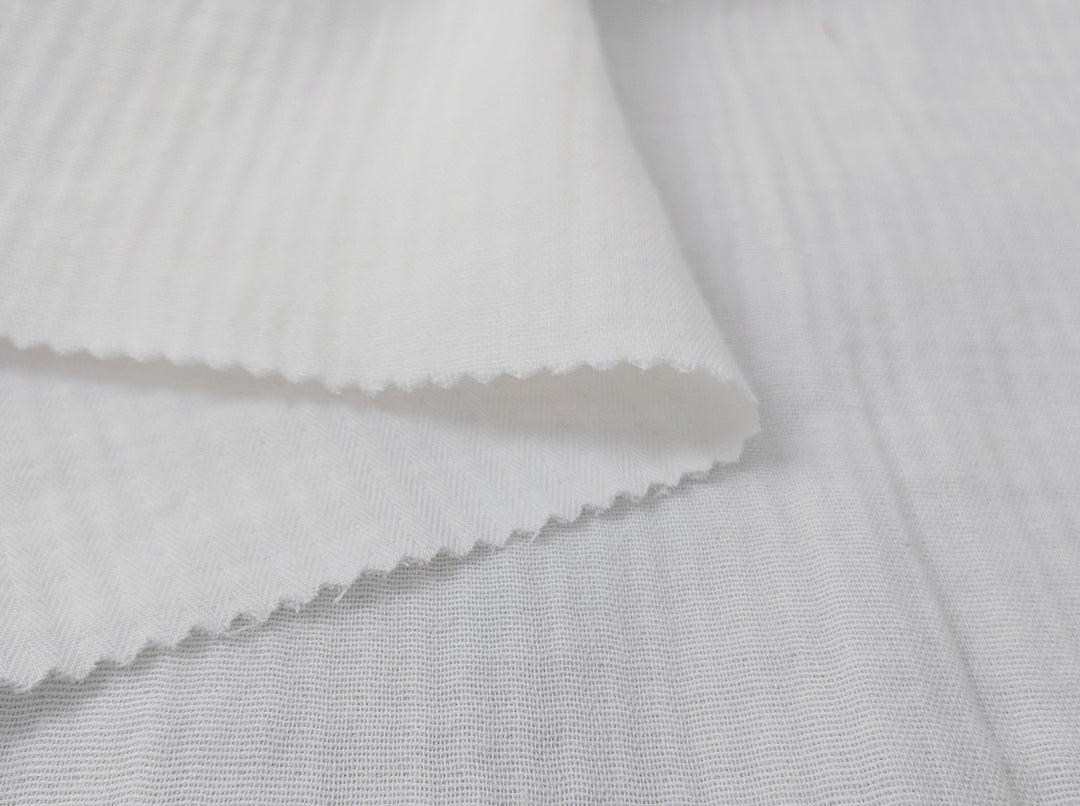 Double-Faced Herringbone Twill: 100% Cotton Fabric 7216 7215 - The Linen Lab - White