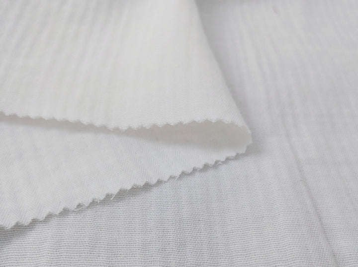 Double-Faced Herringbone Twill: 100% Cotton Fabric 7216 7215 - The Linen Lab - White