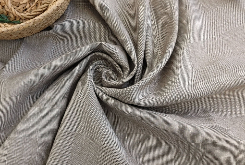 EaseBlend Beige Linen Stretch Fabric: Subtle Checkered Harmony 7295 - The Linen Lab - Beige