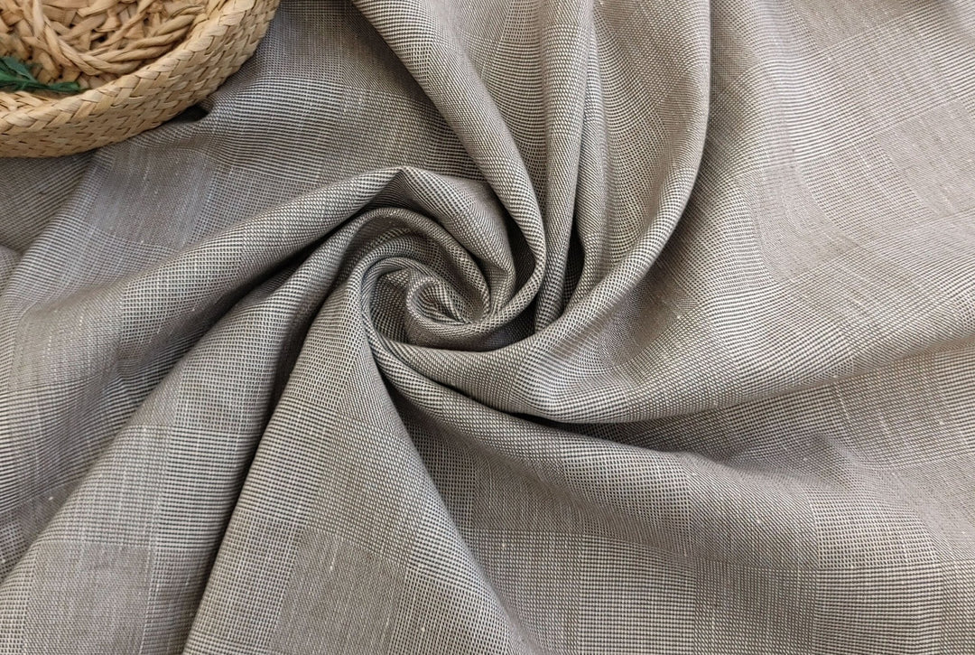 EaseBlend Beige Linen Stretch Fabric: Subtle Checkered Harmony 7295 - The Linen Lab - Beige