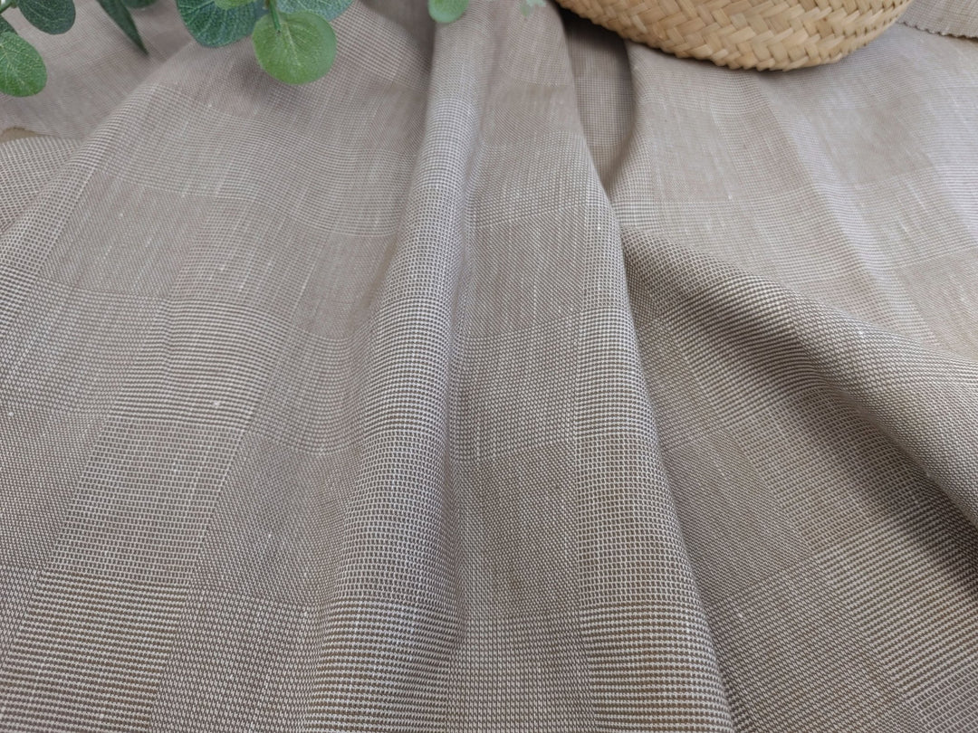 EaseBlend Beige Linen Stretch Fabric: Subtle Checkered Harmony 7295 - The Linen Lab - Beige