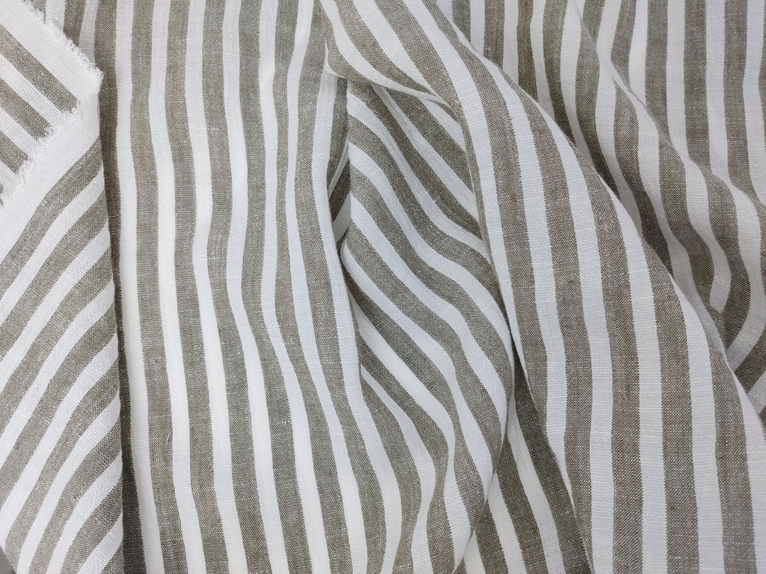 Effortless Stripes: Linen Rayon Blend Fabric with Subtle Wrinkle Charm 6518 - The Linen Lab - Khaki