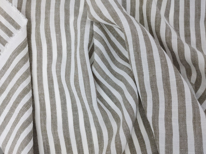Effortless Stripes: Linen Rayon Blend Fabric with Subtle Wrinkle Charm 6518 - The Linen Lab - Khaki