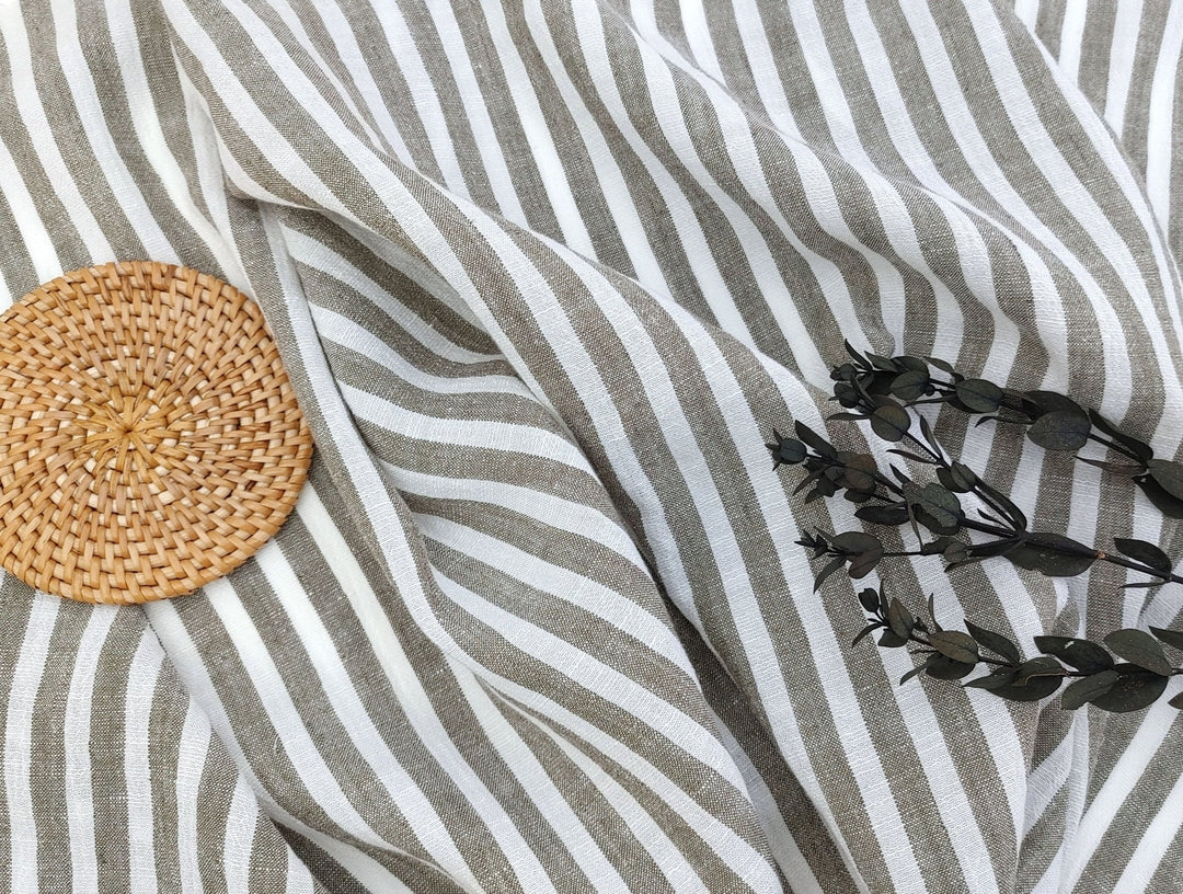 Effortless Stripes: Linen Rayon Blend Fabric with Subtle Wrinkle Charm 6518 - The Linen Lab - Khaki