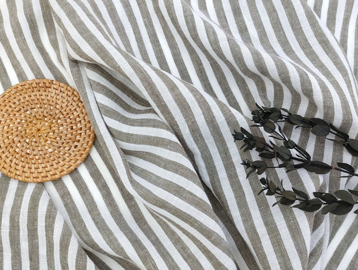Effortless Stripes: Linen Rayon Blend Fabric with Subtle Wrinkle Charm 6518 - The Linen Lab - Khaki
