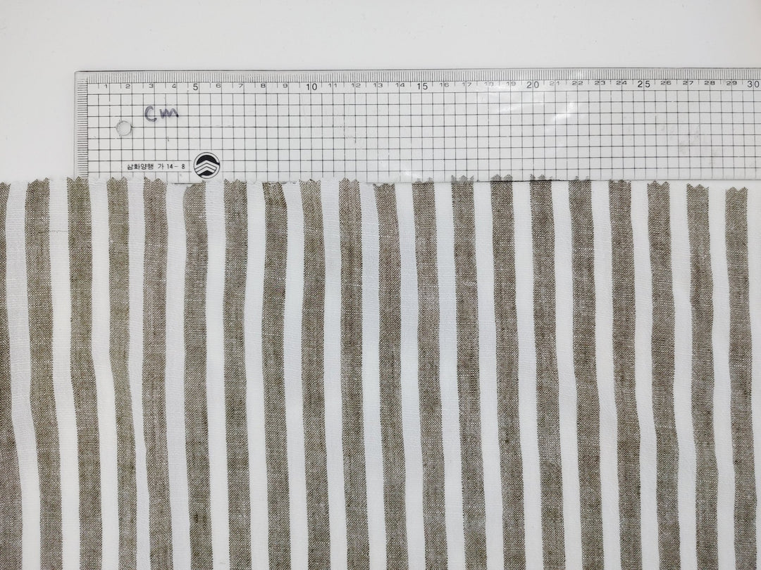 Effortless Stripes: Linen Rayon Blend Fabric with Subtle Wrinkle Charm 6518 - The Linen Lab - Khaki