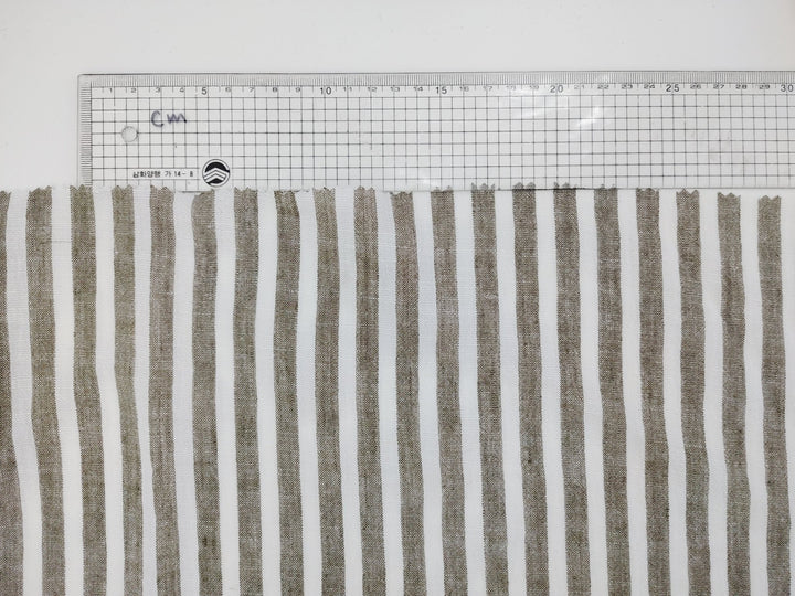 Effortless Stripes: Linen Rayon Blend Fabric with Subtle Wrinkle Charm 6518 - The Linen Lab - Khaki