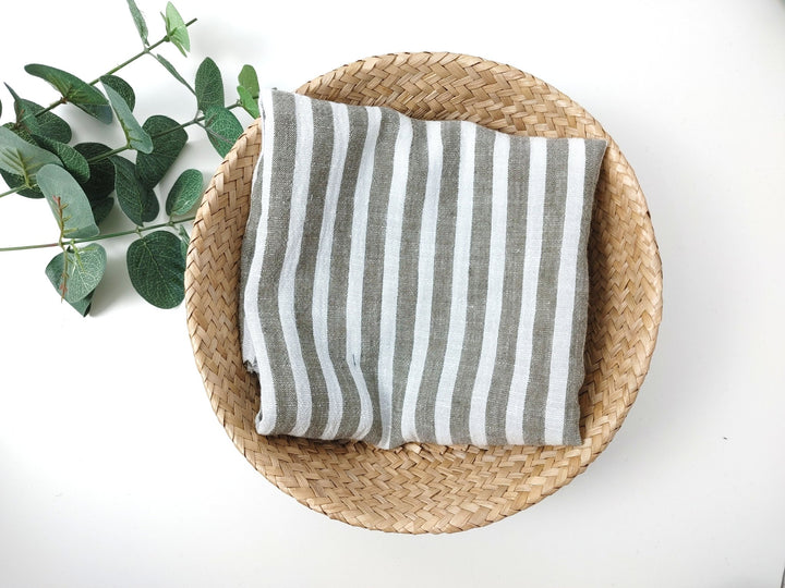 Effortless Stripes: Linen Rayon Blend Fabric with Subtle Wrinkle Charm 6518 - The Linen Lab - Khaki