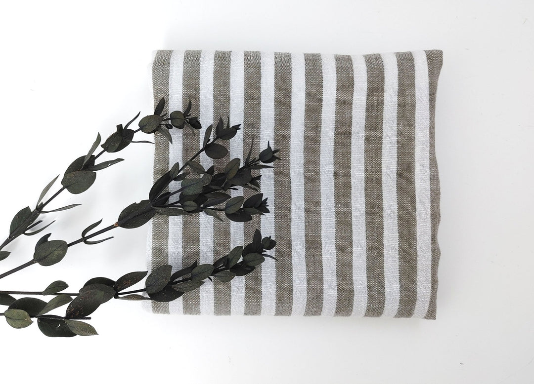 Effortless Stripes: Linen Rayon Blend Fabric with Subtle Wrinkle Charm 6518 - The Linen Lab - Khaki