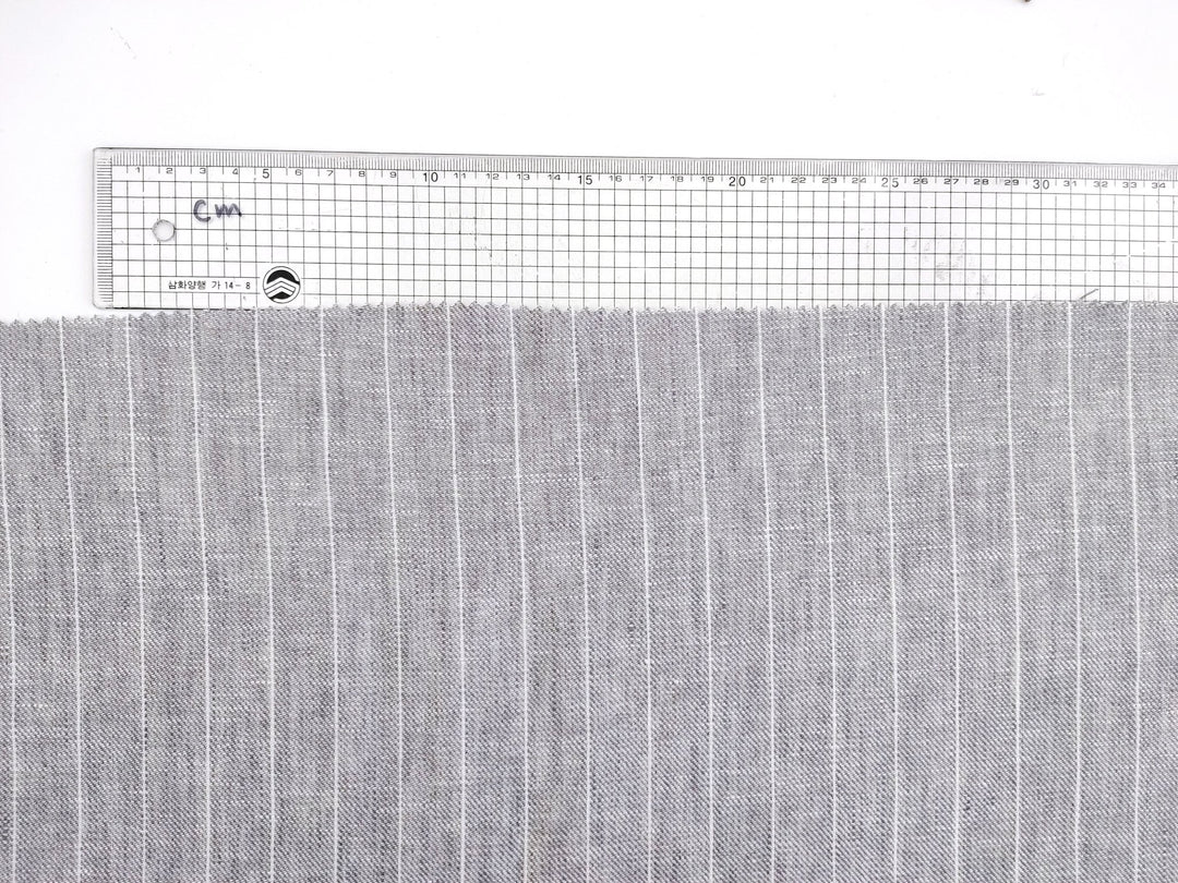 Gentle Grey Stripes: 100% Linen Chambray Twill Fabric 7614 - The Linen Lab - Grey