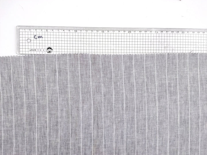 Gentle Grey Stripes: 100% Linen Chambray Twill Fabric 7614 - The Linen Lab - Grey