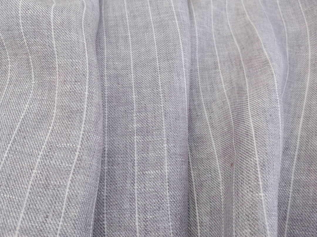 Gentle Grey Stripes: 100% Linen Chambray Twill Fabric 7614 - The Linen Lab - Grey