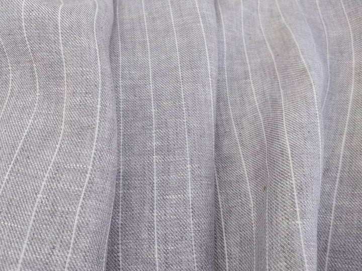 Gentle Grey Stripes: 100% Linen Chambray Twill Fabric 7614 - The Linen Lab - Grey