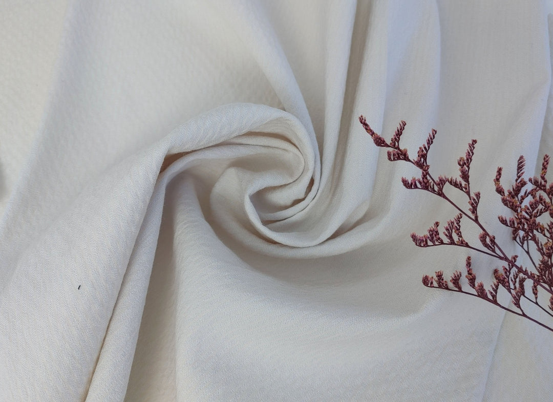 Gentle Stripes: Ramie Cotton Rayon Seersucker Fabric 3277 - The Linen Lab - Ivory
