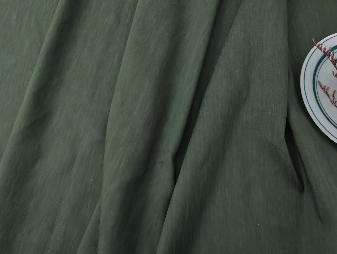Green Linen Rayon PU Stretch Fabric - Medium Weight for Versatile Sewing Projects 7193 - The Linen Lab - Green