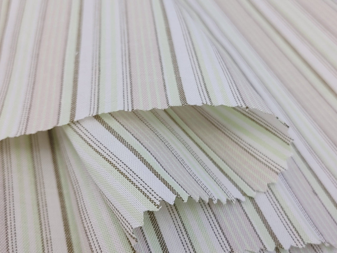 Green Stripe Cotton Ramie Fabric with Plain Weave 154 - The Linen Lab - Green