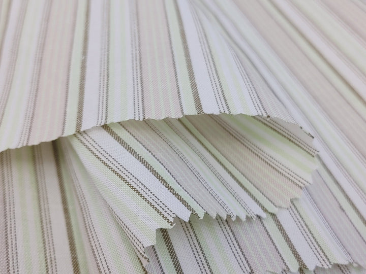 Green Stripe Cotton Ramie Fabric with Plain Weave 154 - The Linen Lab - Green