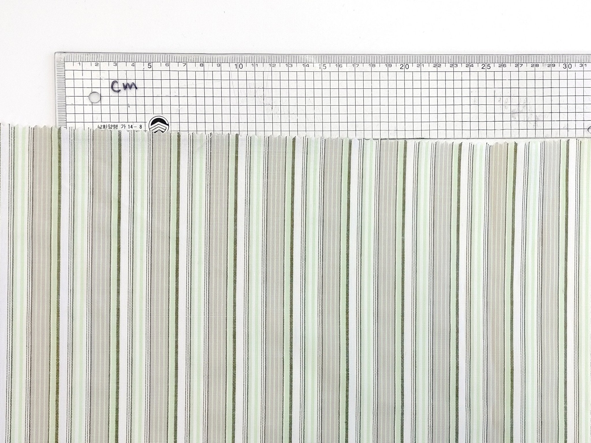 Green Stripe Cotton Ramie Fabric with Plain Weave 154 - The Linen Lab - Green