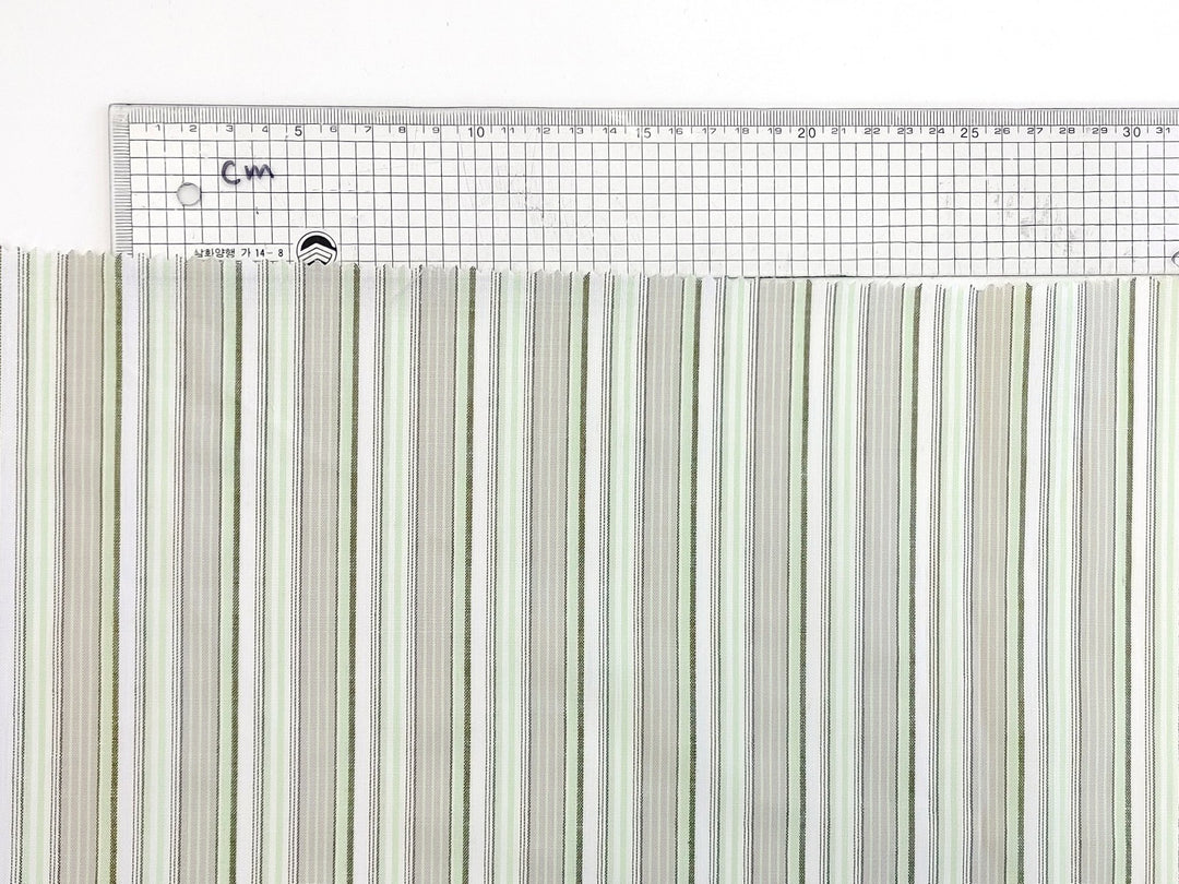 Green Stripe Cotton Ramie Fabric with Plain Weave 154 - The Linen Lab - Green