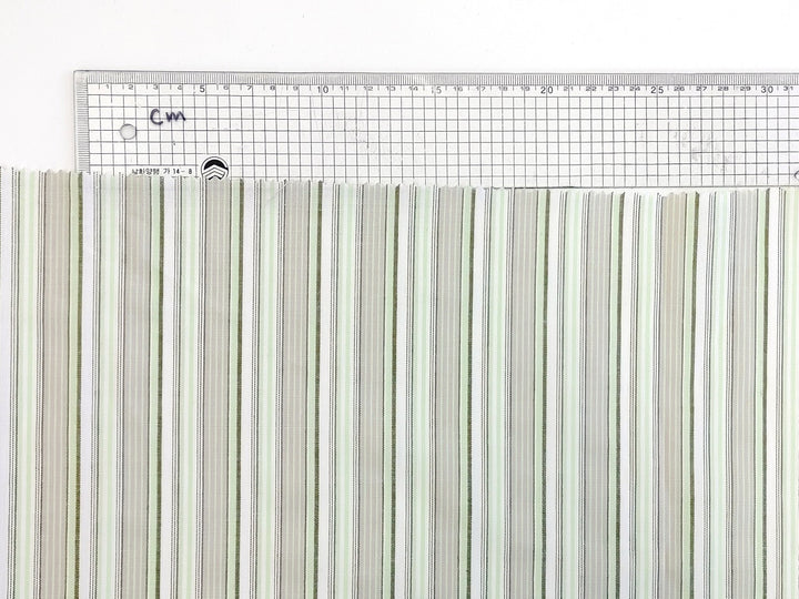 Green Stripe Cotton Ramie Fabric with Plain Weave 154 - The Linen Lab - Green