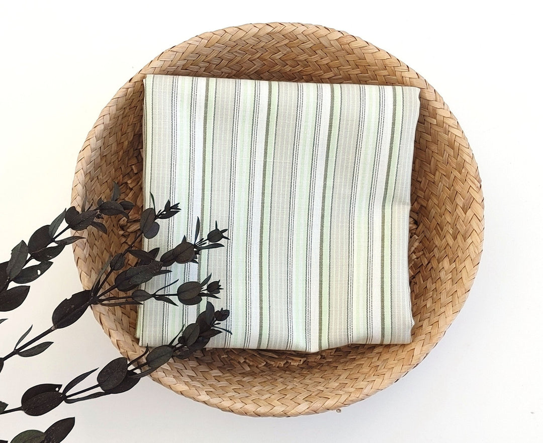 Green Stripe Cotton Ramie Fabric with Plain Weave 154 - The Linen Lab - Green