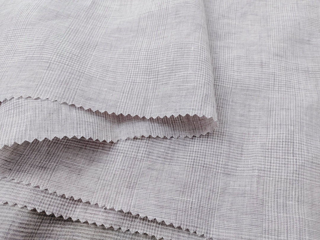 Grey Elegance: Lightweight 100% Linen Glen Plaid 6536 6508 - The Linen Lab - Gray(Light)