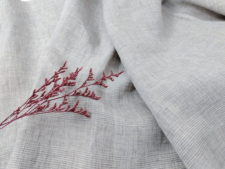 Grey Elegance: Lightweight 100% Linen Glen Plaid 6536 6508 - The Linen Lab - Gray(Light)