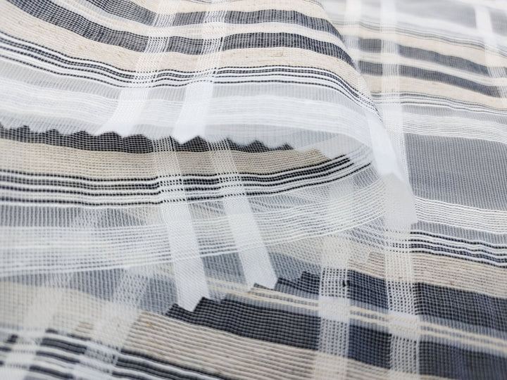 Grey Melange Plaid Linen-Rayon-Polyester Sheer Fabric 1758 - The Linen Lab - Grey