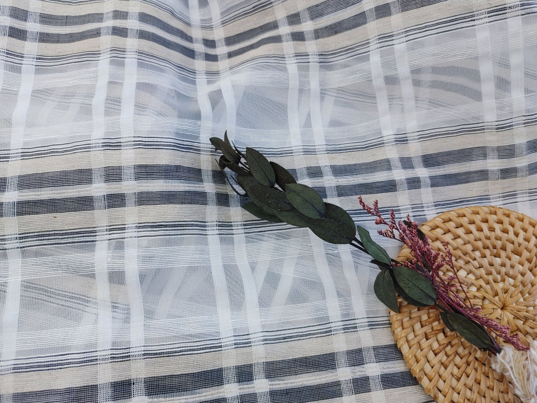 Grey Melange Plaid Linen-Rayon-Polyester Sheer Fabric 1758 - The Linen Lab - Grey