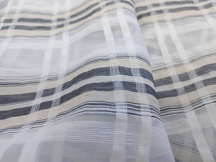 Grey Melange Plaid Linen-Rayon-Polyester Sheer Fabric 1758 - The Linen Lab - Grey