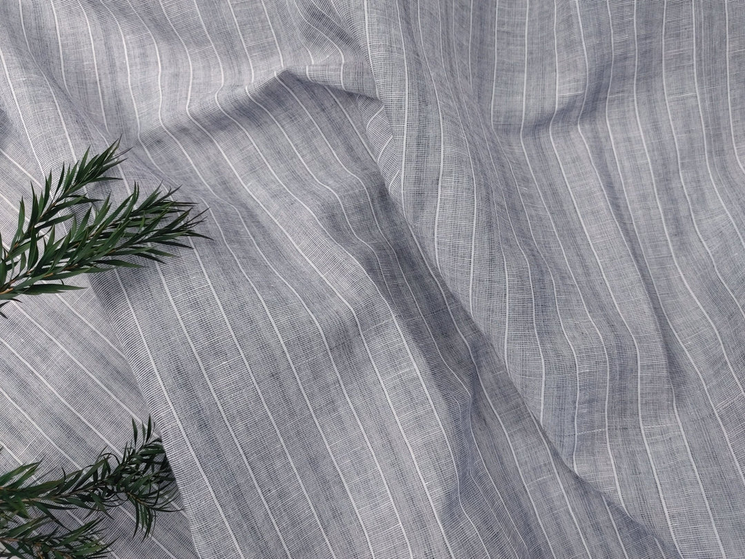 Grey Stripe Linen Cotton Fabric - Versatile Material for Sewing and Crafting 4926 - The Linen Lab - Gray