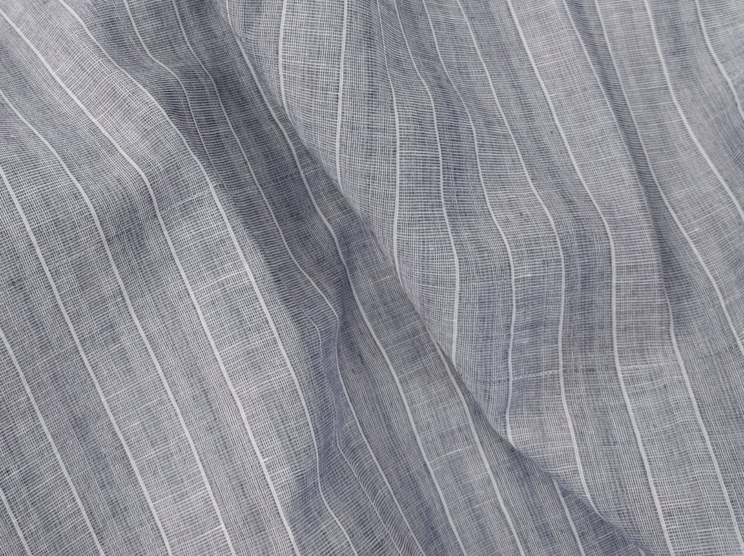 Grey Stripe Linen Cotton Fabric - Versatile Material for Sewing and Crafting 4926 - The Linen Lab - Gray