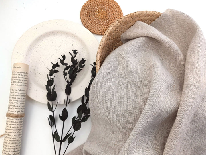 Harmony Hues: Natural Linen Polyester HBT Herringbone Twill Fabric 7730 - The Linen Lab - Natural