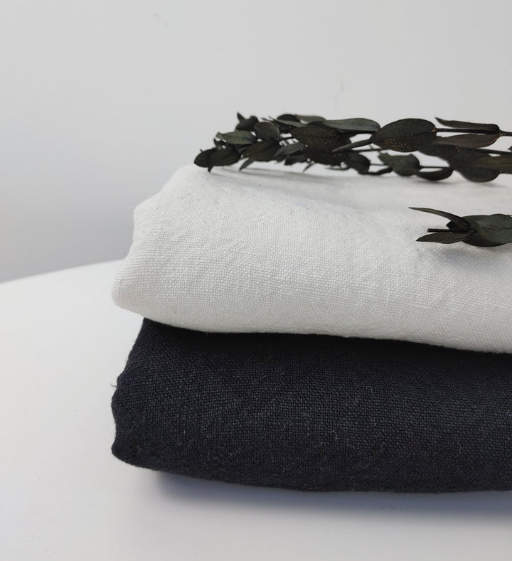 Heavy Weight 100% Linen Fabric - High Twisted 6s, White and Black Colors for Timeless Projects 4663 4966 - The Linen Lab - White
