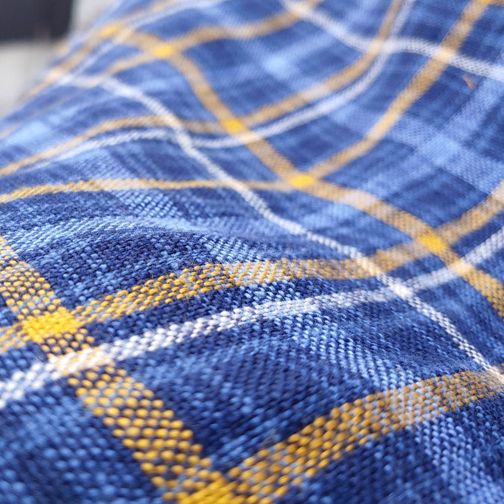 Heavy Weight Blue Plaid Fabric (6614) - The Linen Lab - Blue