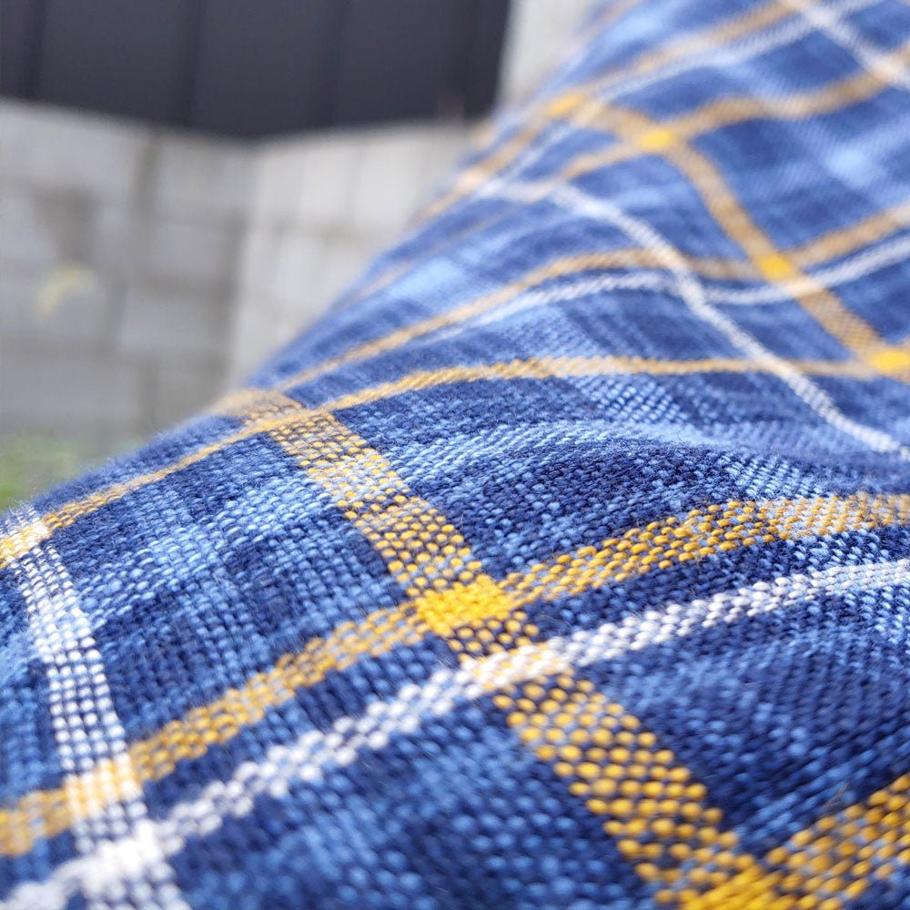 Heavy Weight Blue Plaid Fabric (6614) - The Linen Lab - Blue