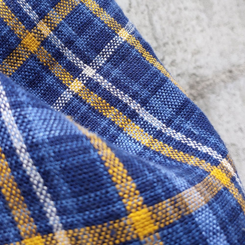 Heavy Weight Blue Plaid Fabric (6614) - The Linen Lab - Blue