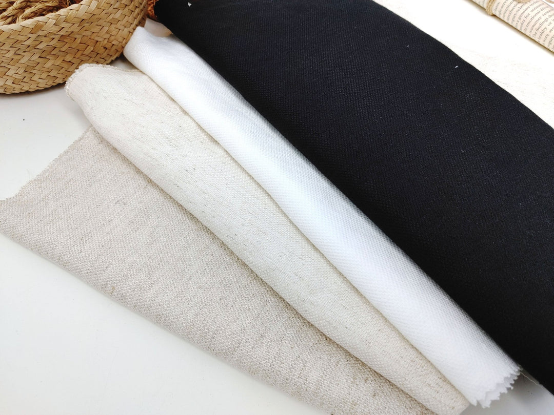Heavy Weight Linen Rayon Stretch Fabric with Dobby Weave and Excellent Drape 6317 6414 6874 7229 - The Linen Lab - White